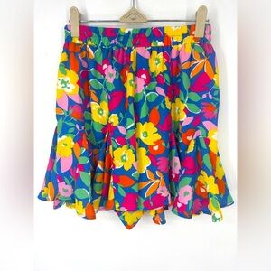 NWOT Aqua Colorful Ruffle Floral Skort Yellow Blue Pink Small